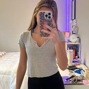 White and grey striped shirt